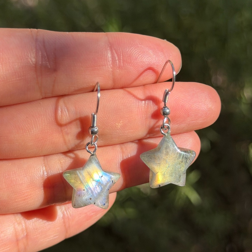 Stainless steel flashy labradorite star earrings 0461‎